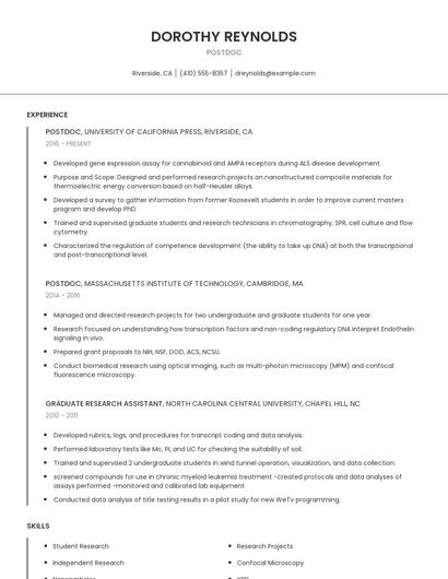 Postdoc Resume