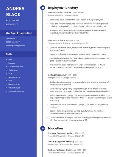 Postdoctoral Associate Resume