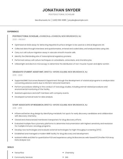 Postdoctoral Scholar Resume
