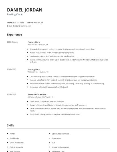 Posting Clerk Resume