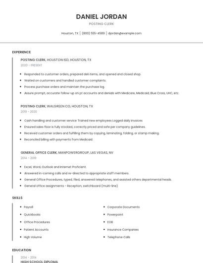 Posting Clerk Resume