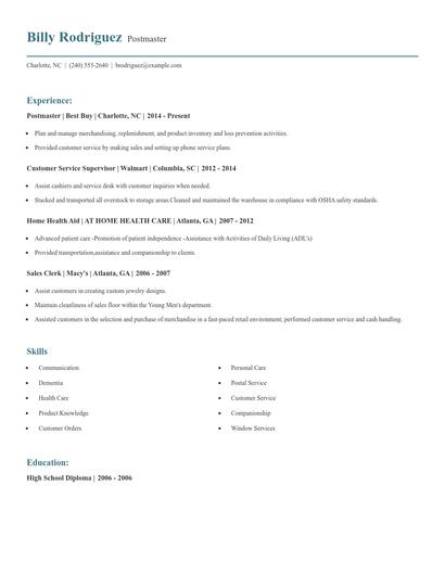 Postmaster Resume