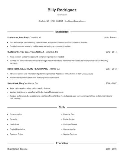 Postmaster Resume