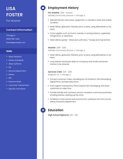 Pot Washer Resume