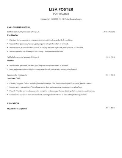 Pot Washer Resume