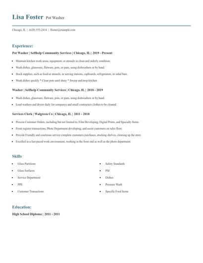 Pot Washer Resume