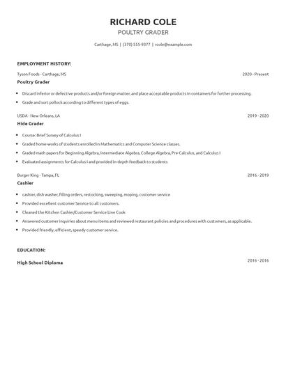 Poultry Grader Resume
