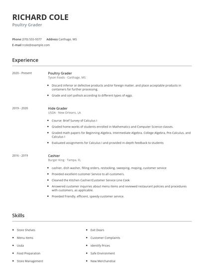 Poultry Grader Resume