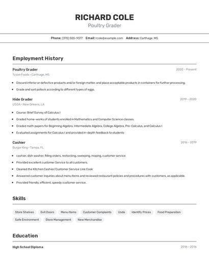 Poultry Grader Resume