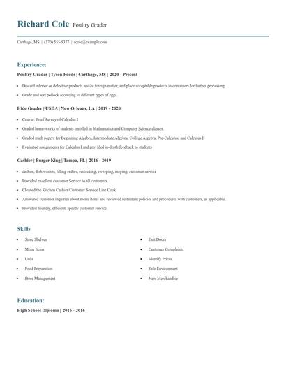 Poultry Grader Resume