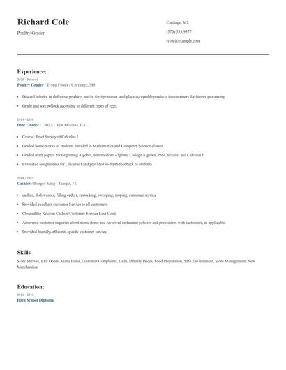 Poultry Grader Resume