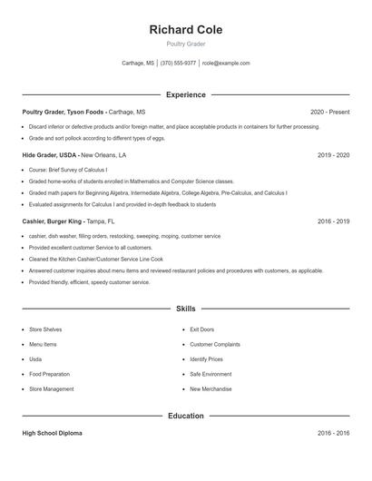 Poultry Grader Resume