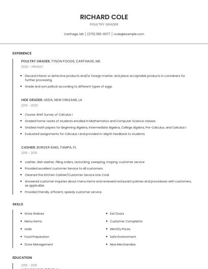 Poultry Grader Resume