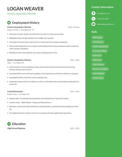 Poultry Husbandry Worker Resume