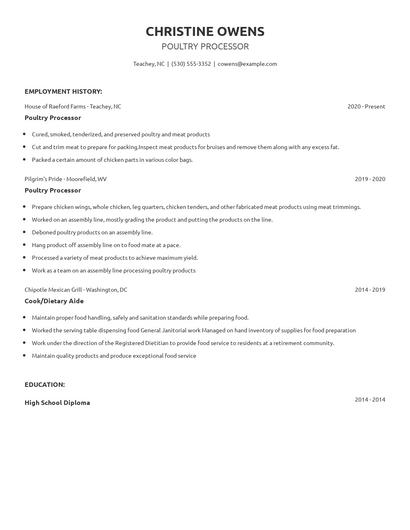Poultry Processor Resume
