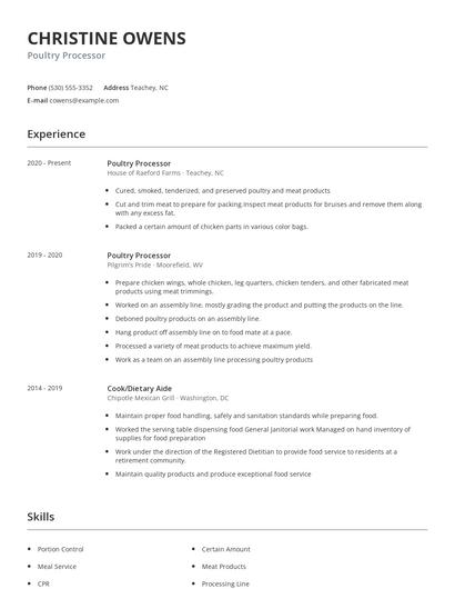 Poultry Processor Resume