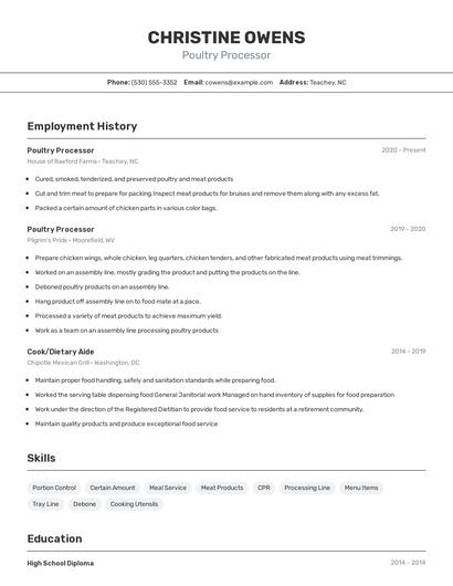Poultry Processor Resume