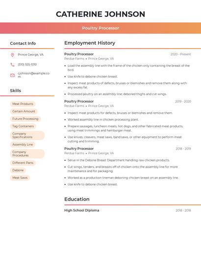 Poultry Processor Resume
