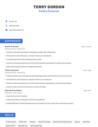 Poultry Processor Resume
