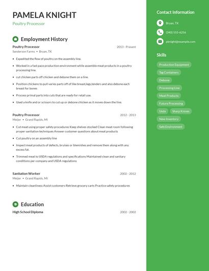 Poultry Processor Resume