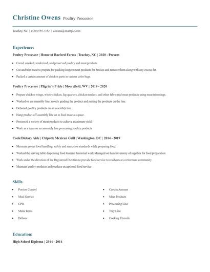 Poultry Processor Resume