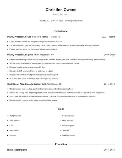 Poultry Processor Resume