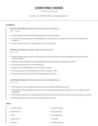Poultry Processor Resume