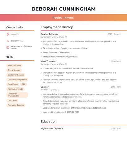 Poultry Trimmer Resume