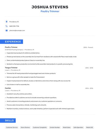 Poultry Trimmer Resume