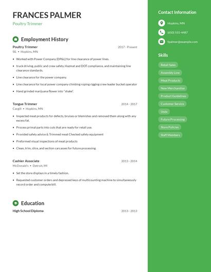 Poultry Trimmer Resume