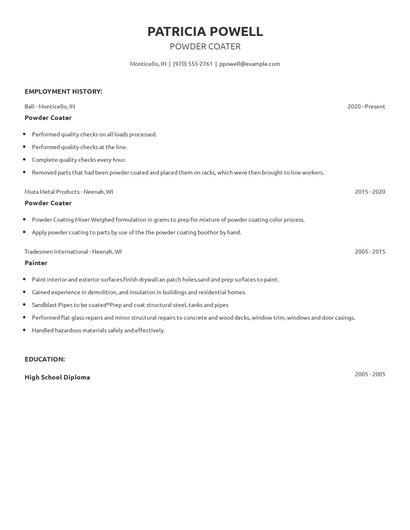 Powder Coater Resume