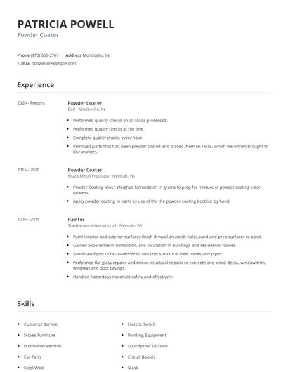 Powder Coater Resume