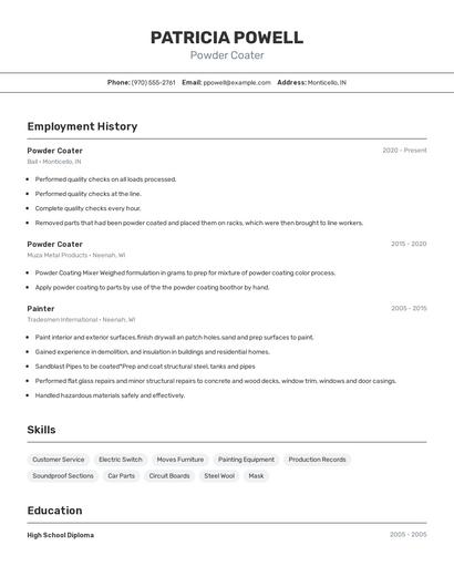 Powder Coater Resume