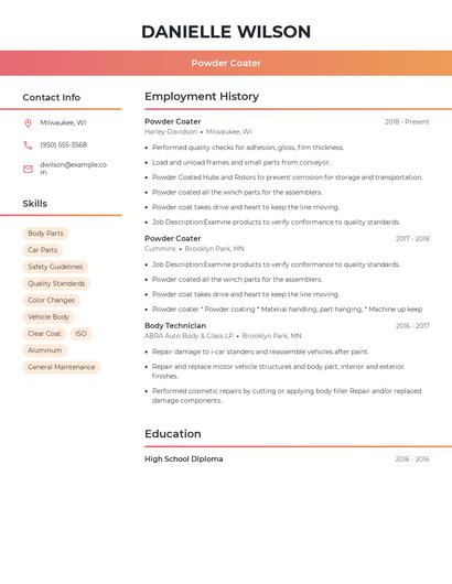 Powder Coater Resume