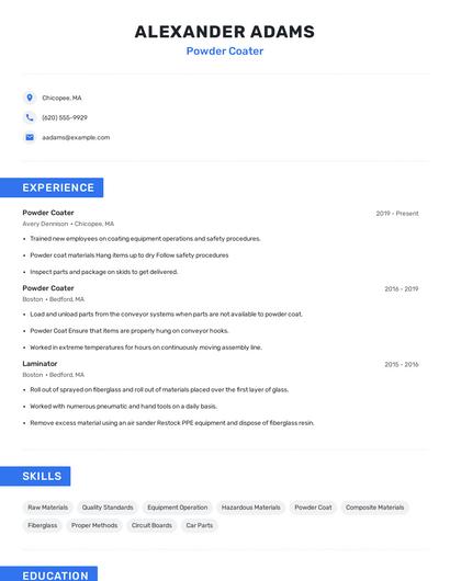 Powder Coater Resume