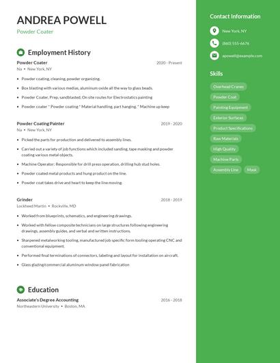 Powder Coater Resume