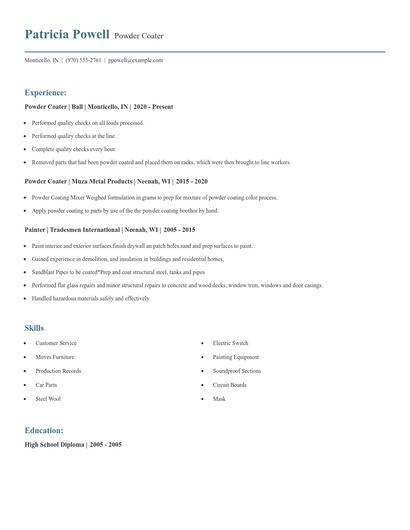 Powder Coater Resume