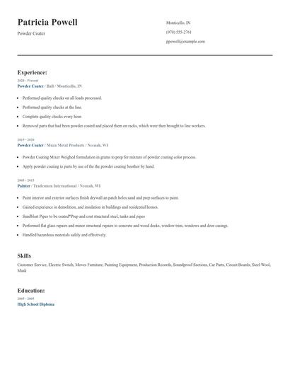 Powder Coater Resume