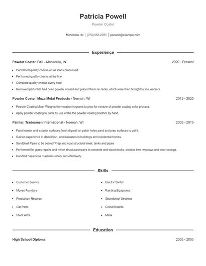 Powder Coater Resume