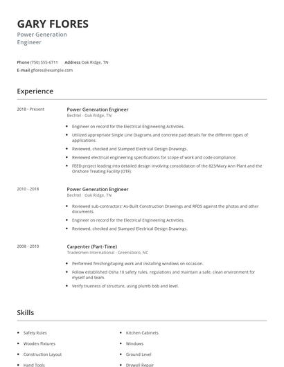 Power Generation Engineer Resume