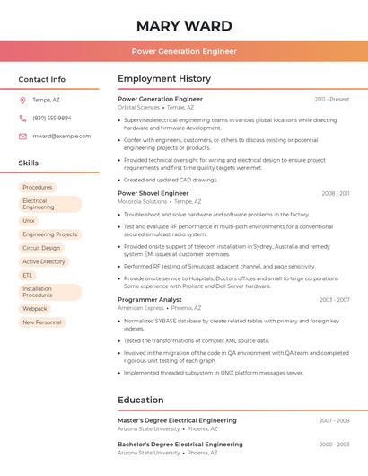 Power Generation Engineer Resume