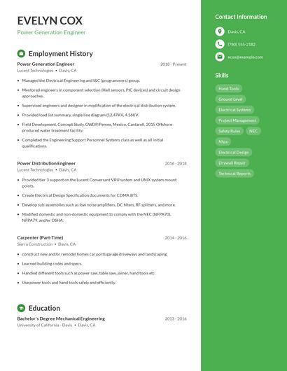 Power Generation Engineer Resume