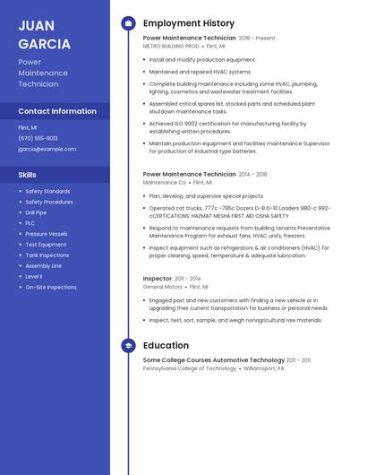 Power Maintenance Technician Resume