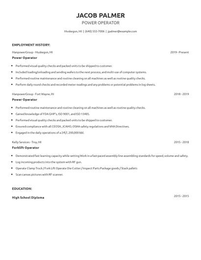 Power Operator Resume