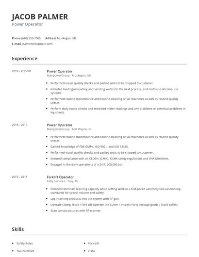 Power Operator Resume