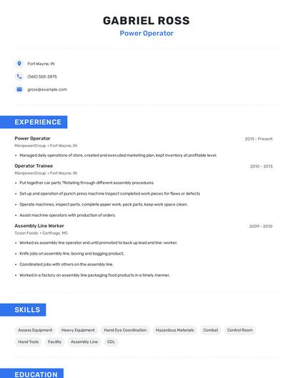 Power Operator Resume