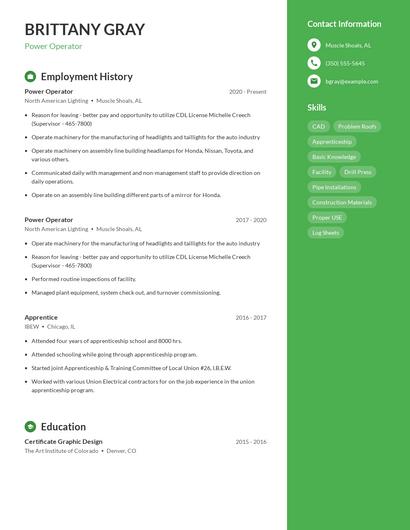 Power Operator Resume