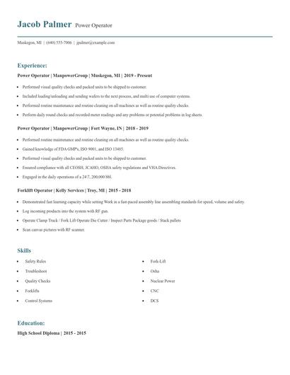 Power Operator Resume