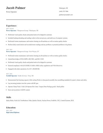Power Operator Resume