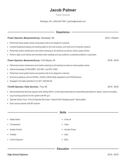 Power Operator Resume